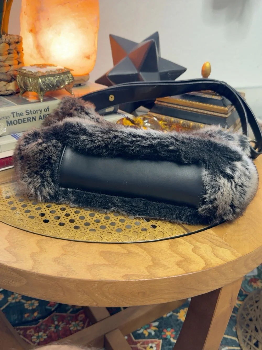 Bueno Faux Fur Hobo Shoulder Bag Y2K Gray Black Purse